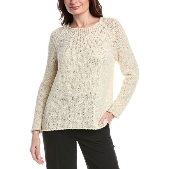 Lafayette 148 New York WomensNautical Net Wool & Alpaca-Blend Sweater White